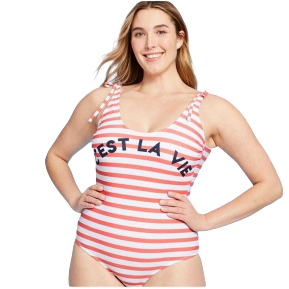 Kona Sol  Women Medium Orange White Striped one pi